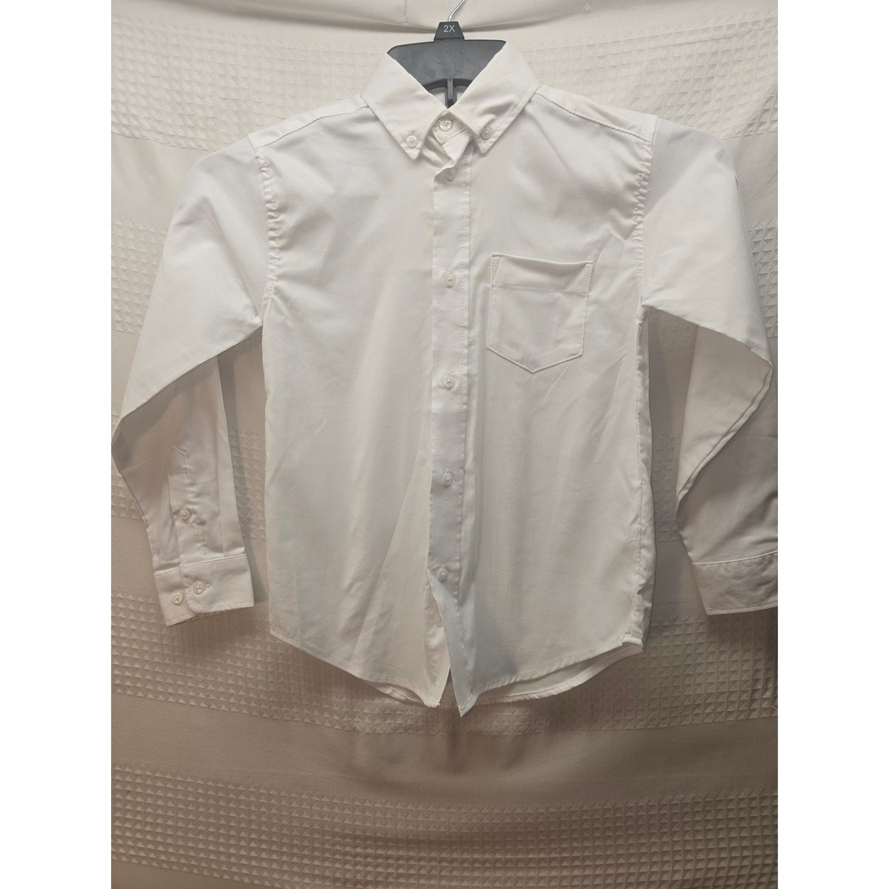Izod Boy Shirt SZ Small 8 Long Sleeve White Button Up Collar Uniform School 7495